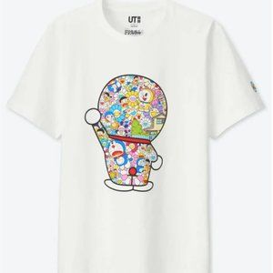 2017 Takashi Murakami x Uniqlo x Doraemon Back Wave White Graphic Tee Small